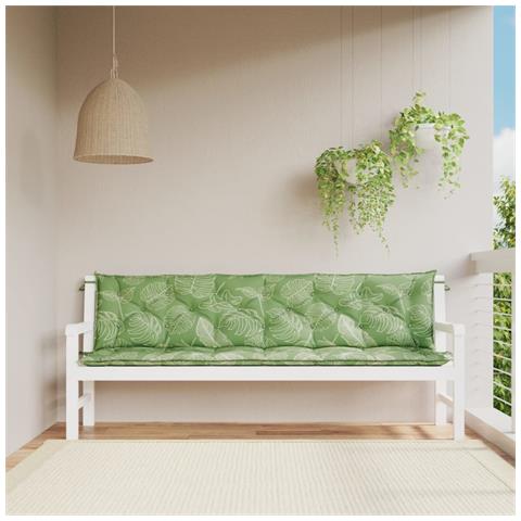 Cuscini Panca Giardino 2 Pz Motivo A Foglie 200x50x7 Cm Tessuto - Foto 6