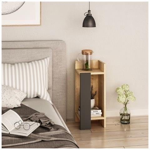 Tavolino Comodino Di Design Elos Colore Rovere Oak Pannello Antracite 25x25x60h Destro - Foto 1