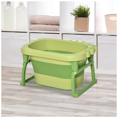 Vaschetta Bagnetto Pieghevole Per Bimbi 0-6 Anni In Plastica Antiscivolo Verde, 75.3x55.4x43cm - Foto 2