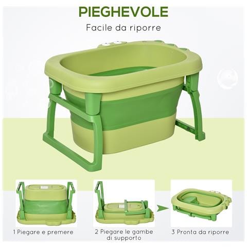 Vaschetta Bagnetto Pieghevole Per Bimbi 0-6 Anni In Plastica Antiscivolo Verde, 75.3x55.4x43cm - Foto 6