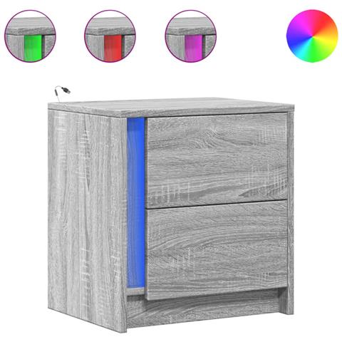 Comodini Con Luci Led 2pz Grigio Sonoma In Legno Multistrato - Foto 2