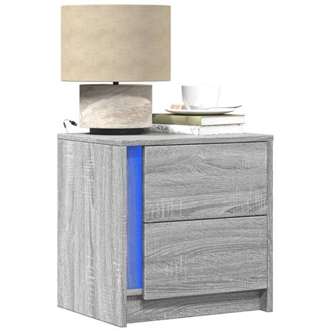 Comodini Con Luci Led 2pz Grigio Sonoma In Legno Multistrato - Foto 1