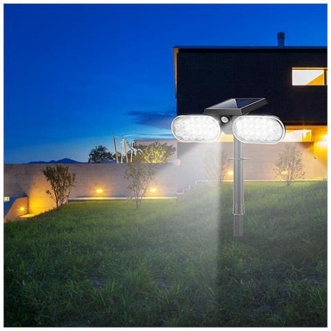 Faro Pannello Solare Sensore Crepuscolare Faretto 32 Led Luce Bianca Picchetto - Foto 1