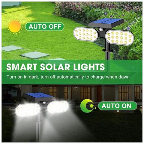 Faro Pannello Solare Sensore Crepuscolare Faretto 32 Led Luce Bianca Picchetto - Foto 6