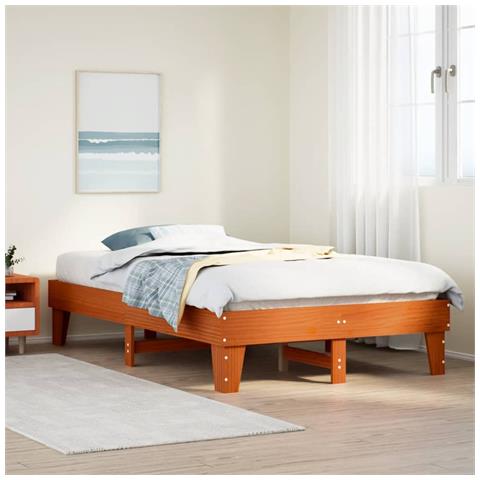 Letto Senza Materasso Marrone Cera 120x200 Cm In Legno Di Pino - Foto 1