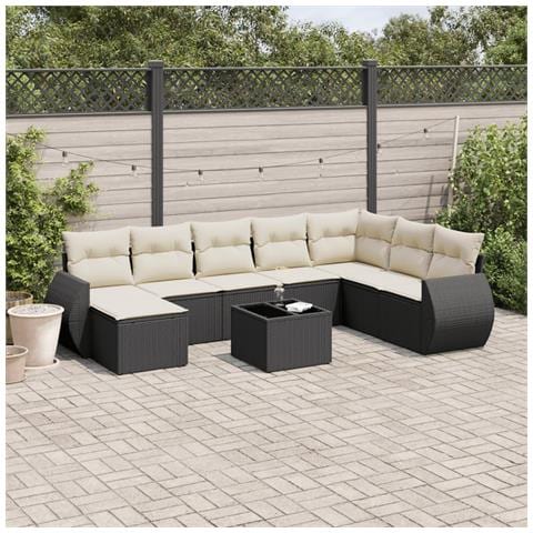 Set Divani Da Giardino 9 Pz Con Cuscini Nero In Polyrattan - Foto 2