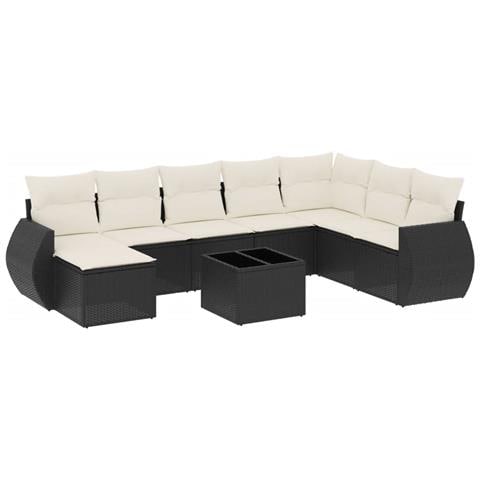 Set Divani Da Giardino 9 Pz Con Cuscini Nero In Polyrattan - Foto 1
