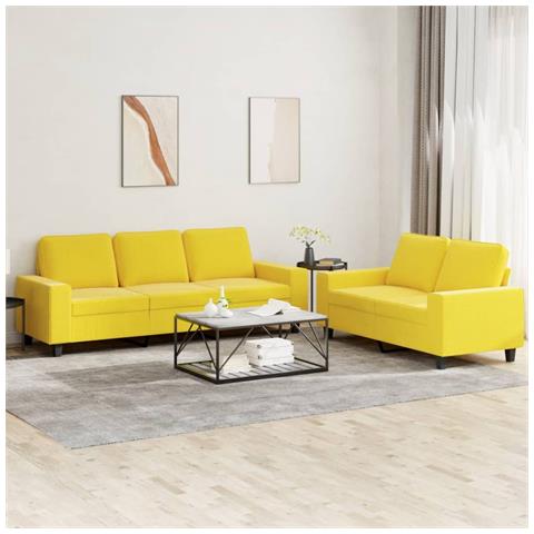 Set Di Divani 2 Pz Giallo Chiaro In Tessuto - Foto 1