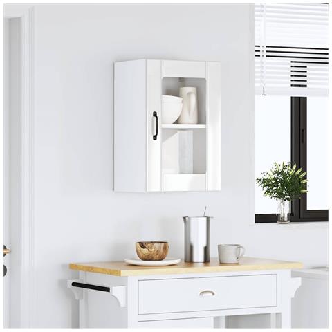 Pensile Da Cucina Con Porta In Vetro Lucca Bianco Lucido - Foto 3