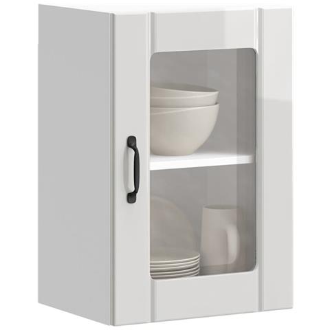 Pensile Da Cucina Con Porta In Vetro Lucca Bianco Lucido - Foto 1