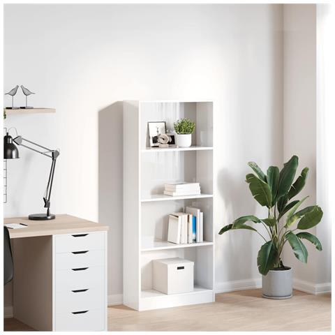 Libreria Bianco Lucido 60x24x143 Cm In Legno Multistrato - Foto 3