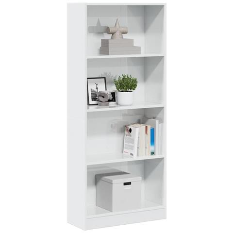 Libreria Bianco Lucido 60x24x143 Cm In Legno Multistrato - Foto 1