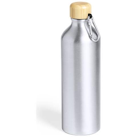 Bottiglia In Alluminio Da 800 Ml Con Tappo In Bambù 7,3x7,3x24,7 Cm. Color Argento - Foto 1