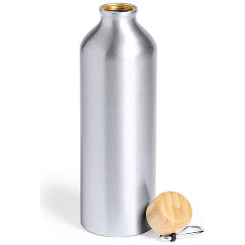 Bottiglia In Alluminio Da 800 Ml Con Tappo In Bambù 7,3x7,3x24,7 Cm. Color Argento - Foto 4
