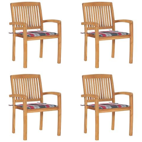 Sedie Da Giardino Impilabili 4 Pz Con Cuscini Massello Di Teak - Foto 2