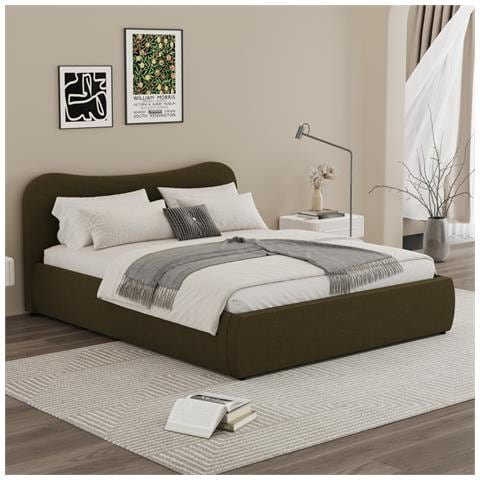 Plano Letto A Cassapanca 140x190cm Design Arrotondato Velluto A Coste Verde - Foto 2