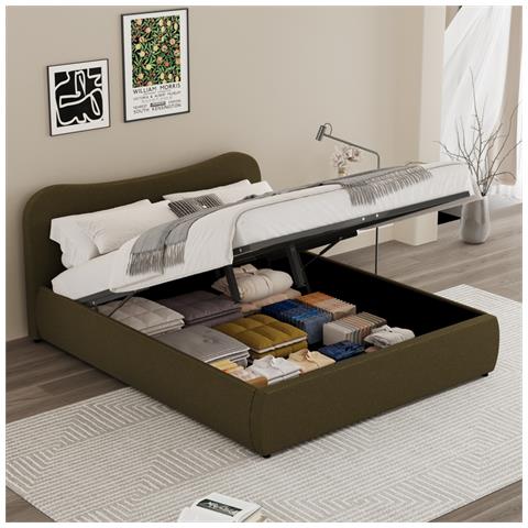 Plano Letto A Cassapanca 140x190cm Design Arrotondato Velluto A Coste Verde - Foto 5