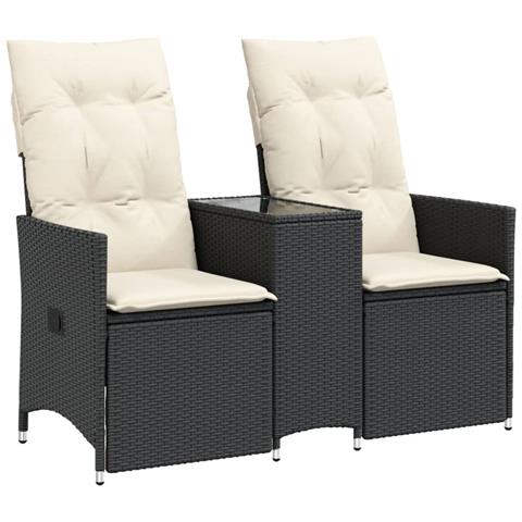 Divano Giardino Reclinabile 2Posti con Tavolino Nero Polyrattan - Foto 1