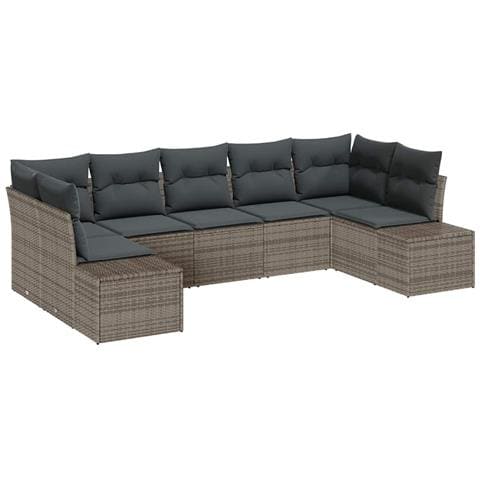 Set Divano da Giardino da 7 Pezzi con Cuscini Grigio Polyrattan - Foto 1