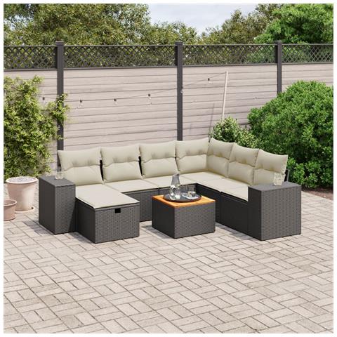 Set Divani da Giardino con Cuscini 8 pz Nero in Polyrattan - Foto 2