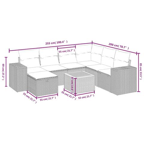 Set Divani da Giardino con Cuscini 8 pz Nero in Polyrattan - Foto 4