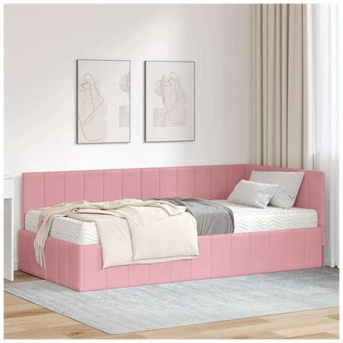Cornice del letto ad angolo Rosa 90 x 190 cm Velluto - Foto 2