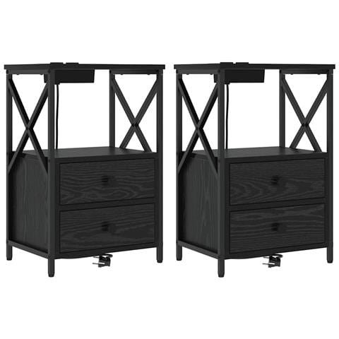 Comò con stazione di ricarica con cassetto 2 pcs Rovere nero - Foto 1