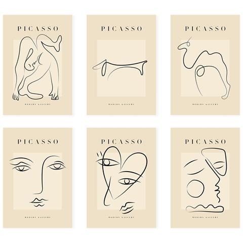 Set Di 6 Stampe Künstlerischen Illustrationen Von Pablo Picasso Liebe Sammlung Von Dekorationsgemälden Im Kunstgalerie Stil A3 Senza Cornice - Foto 1