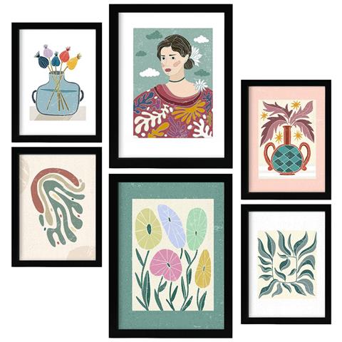 Set Di 6 Stampe Stampa Fiori Nella Collezione Di Cornici Decorative Estetiche Etniche Per La Tua Casa. Stampa Artistica Da Parete. A3 & A4 Senza Cornice - Foto 1