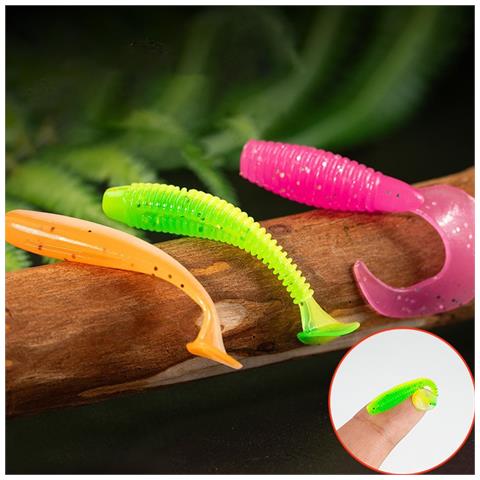 Micro Esca Morbida Da Pesca Con Coda A T Ribassata 35mm - 100pz Esche In Pvc Green - Foto 2