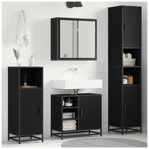 Set di mobili per il bagno 3 pcs Rovere Nero Legno multistrato - Foto 2