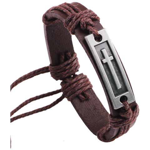 Bracciale In Vera Pelle Da Uomo, Cinturino Regolabile Con Chiusura In Lega - Foto 1