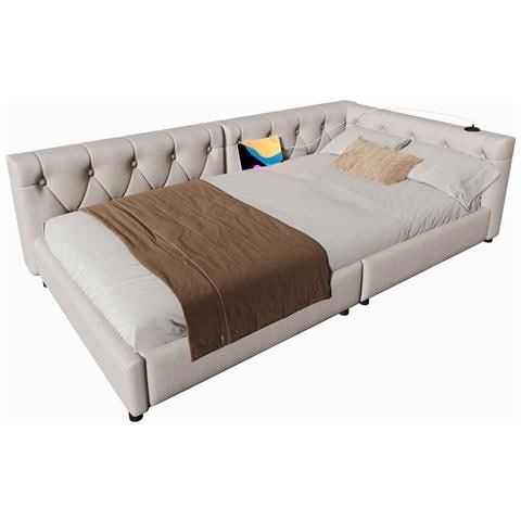 Divano Letto In Lino Con Led, Ricarica Usb/type-c E Schienale Intrecciato - Foto 1