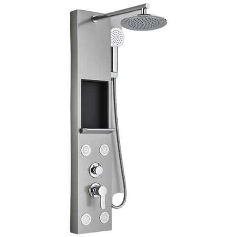 Pannello doccia Blackswan, modello M7001 nichelato con soffione, ripiano portaoggetti e funzioni SPA, misura 111 cm - Foto 1