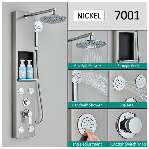 Pannello doccia Blackswan, modello M7001 nichelato con soffione, ripiano portaoggetti e funzioni SPA, misura 111 cm - Foto 2