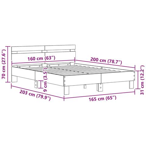 Struttura del letto Rovere Nero 160 x 200 cm Legno multistrato - Foto 9