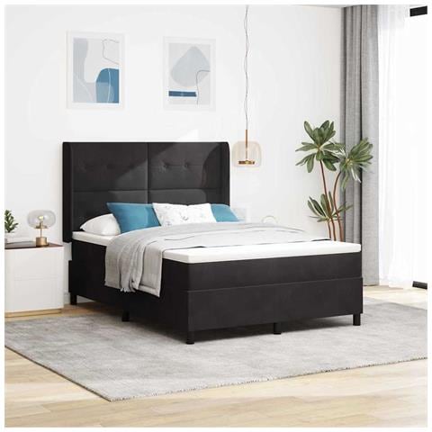 Letto a molle con materasso Nero 140 x 200 cm Velluto - Foto 2