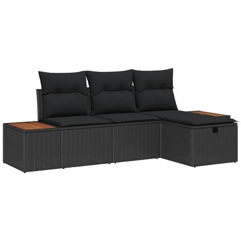 Set Divano da Giardino con cuscino 4 pcs Nero polyrattan - Foto 1