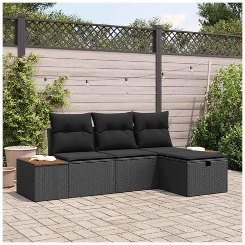 Set Divano da Giardino con cuscino 4 pcs Nero polyrattan - Foto 2