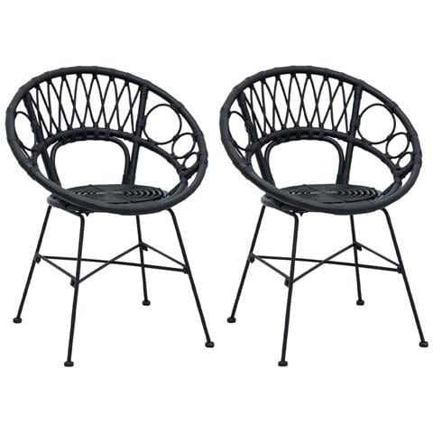 Sedia da pranzo 2 pcs Nero 49 x 51 x 81 cm Rattan e Ferro - Foto 1