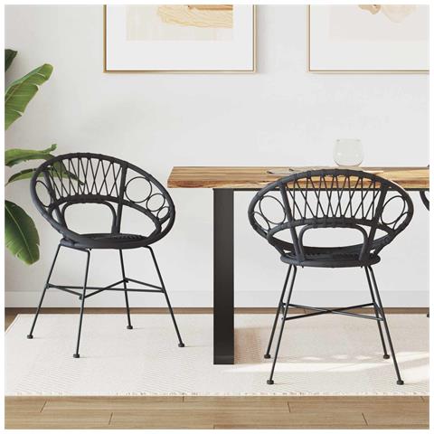 Sedia da pranzo 2 pcs Nero 49 x 51 x 81 cm Rattan e Ferro - Foto 2