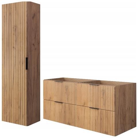 | Set di mobili da bagno - Rovere marrone opaco - Craft | 120/57/46 cm & 35/136/27 cm | Mobili sottolavabo, mobili da bagno, armadio alto, mobile da bagno - Foto 1
