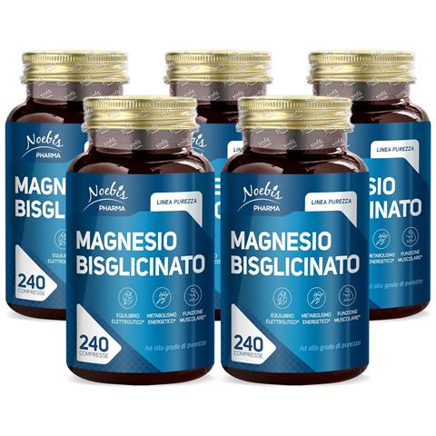 Magnesio Bisglicinato 240 Compresse - Alta Biodisponibilità e Tollerabilità - Energia, Muscoli e Sistema Nervoso (Confezione quintupla) - Foto 1