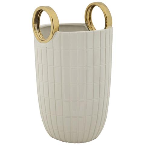 Vaso Shopping In Ceramica Bianca Con Manici Dorati 18x25 Cm - Foto 1