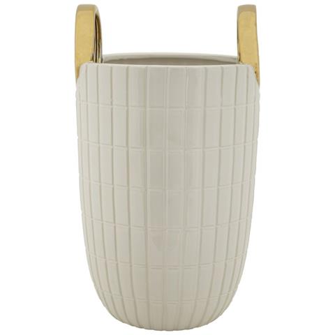 Vaso Shopping In Ceramica Bianca Con Manici Dorati 18x25 Cm - Foto 2