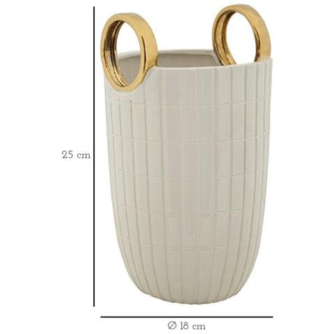 Vaso Shopping In Ceramica Bianca Con Manici Dorati 18x25 Cm - Foto 7