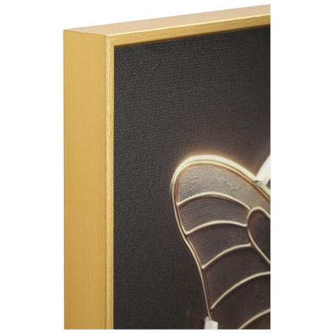 Stampa Con Led Su Tela Laccata Butterfly Farfalla Dorata Quadrata Con Cornice Oro - Foto 2
