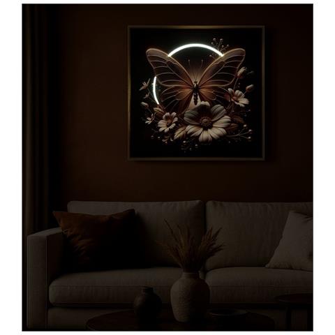 Stampa Con Led Su Tela Laccata Butterfly Farfalla Dorata Quadrata Con Cornice Oro - Foto 8