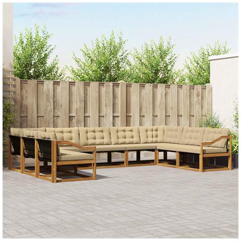 Set di divani da esterno con cuscino 9 pcs Naturale e Beige - Foto 2