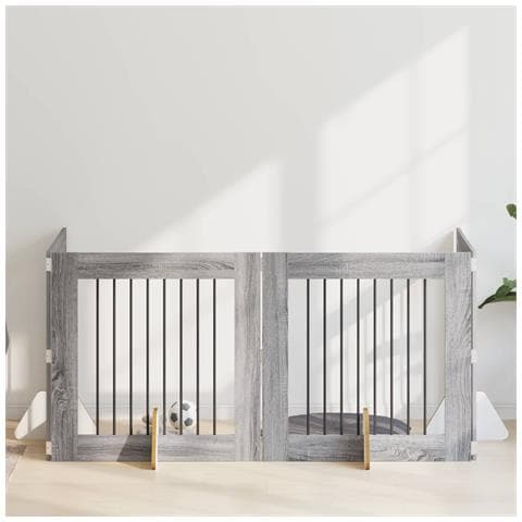 Cancello per cani con supporti 4 pcs Grigio Sonoma 80 x 80 cm - Foto 2
